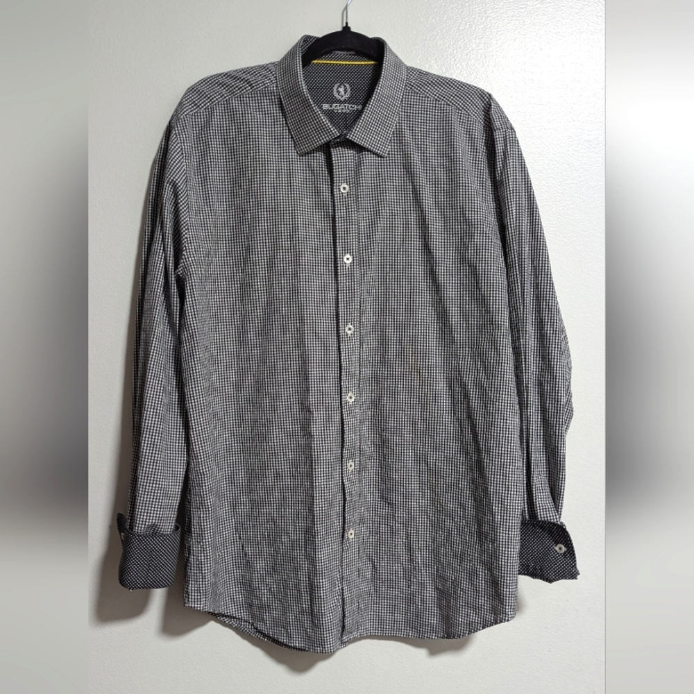 Bugatchi Black White Checkered Contrast Cuff Button Down Shirt Size L/XL?